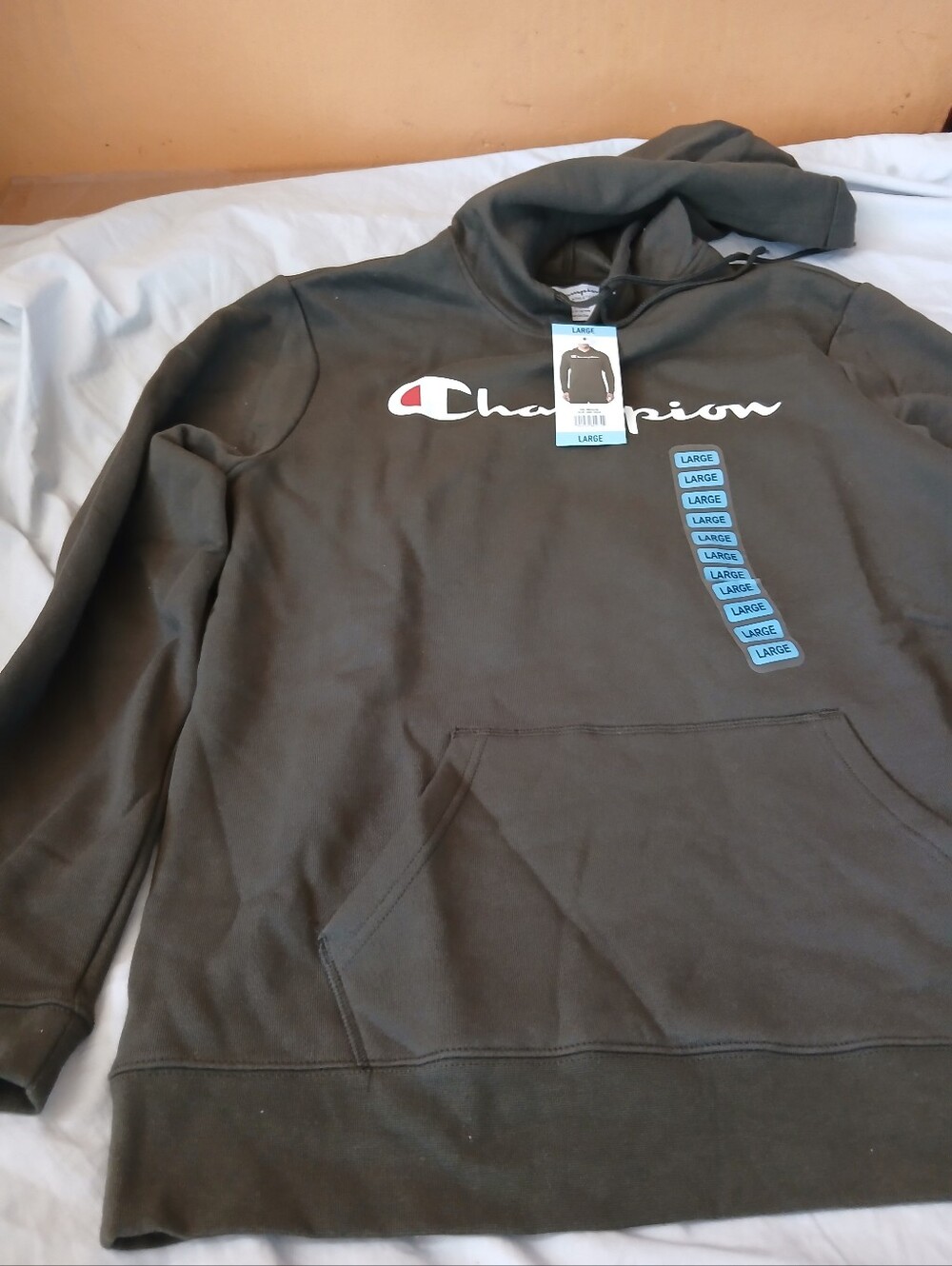 Champion Olive Green Pullover Hoodie with Logo Large